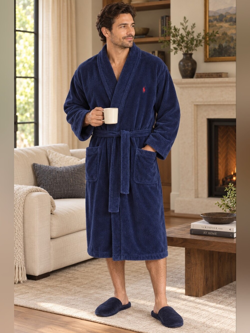 Polo Ralph Lauren Robe L/XL Navy Terry Cloth Spa Preppy Cozy Loungewear